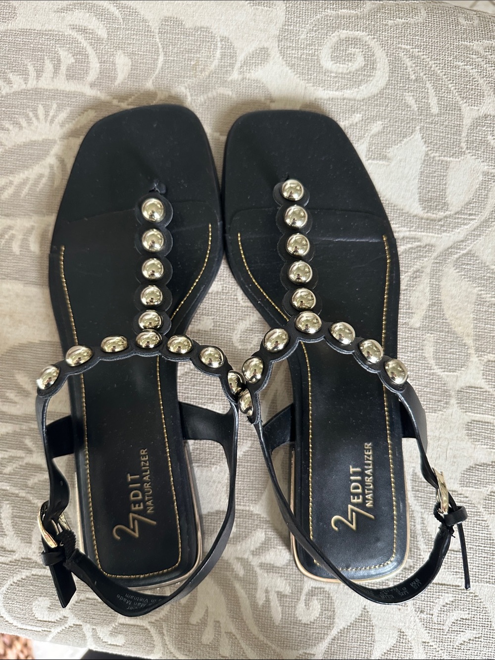 27 EDIT Black Sandals with Gold Stud Accents